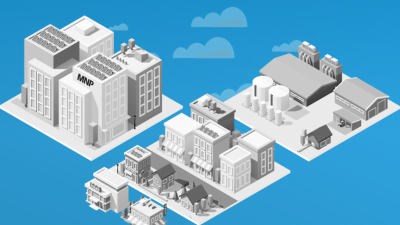 A graphic of white structures on a blue background